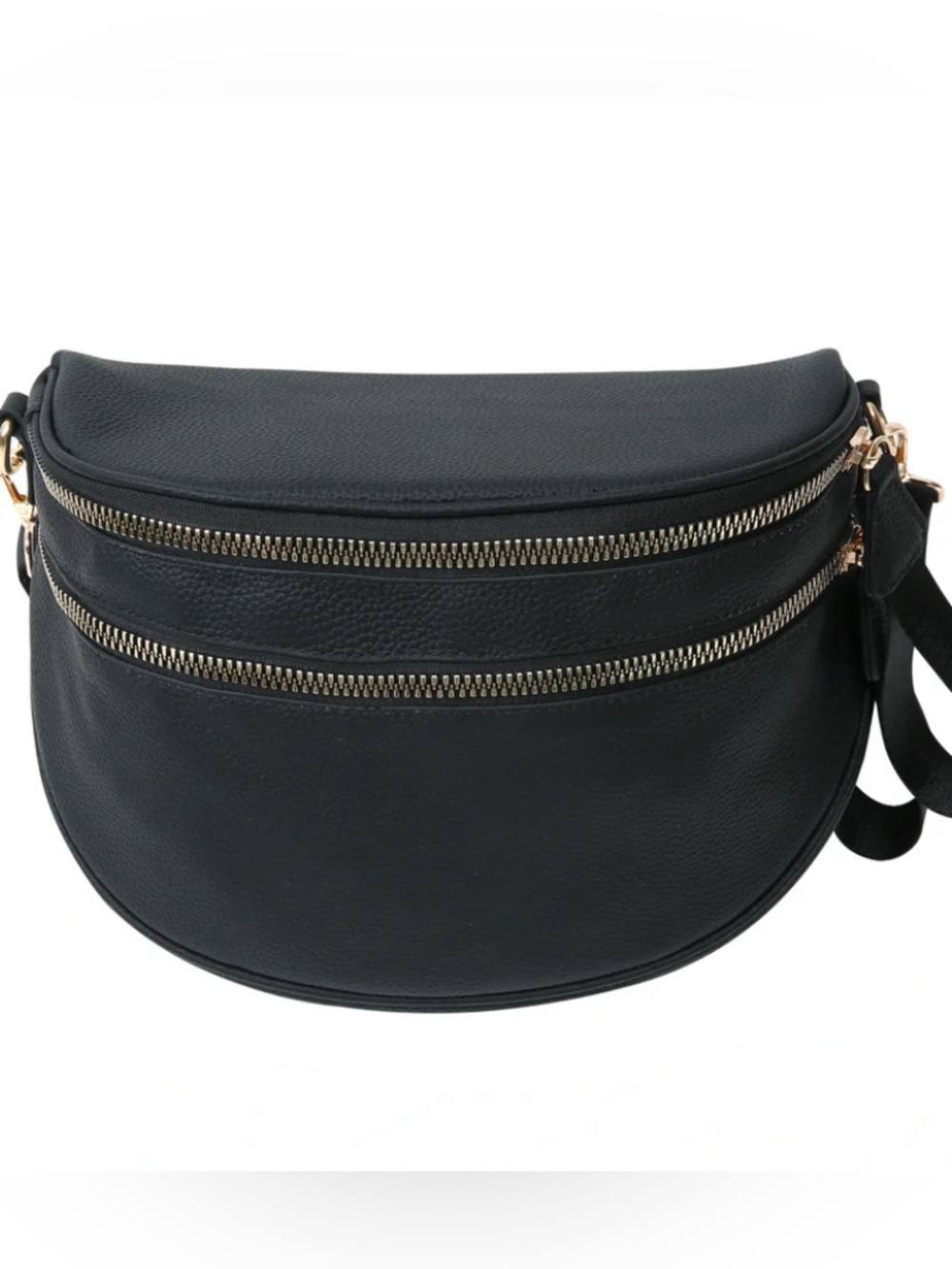 EMMAFY GoFree Black Crossbody Bum Bag with Gold Zippers NEW in Package